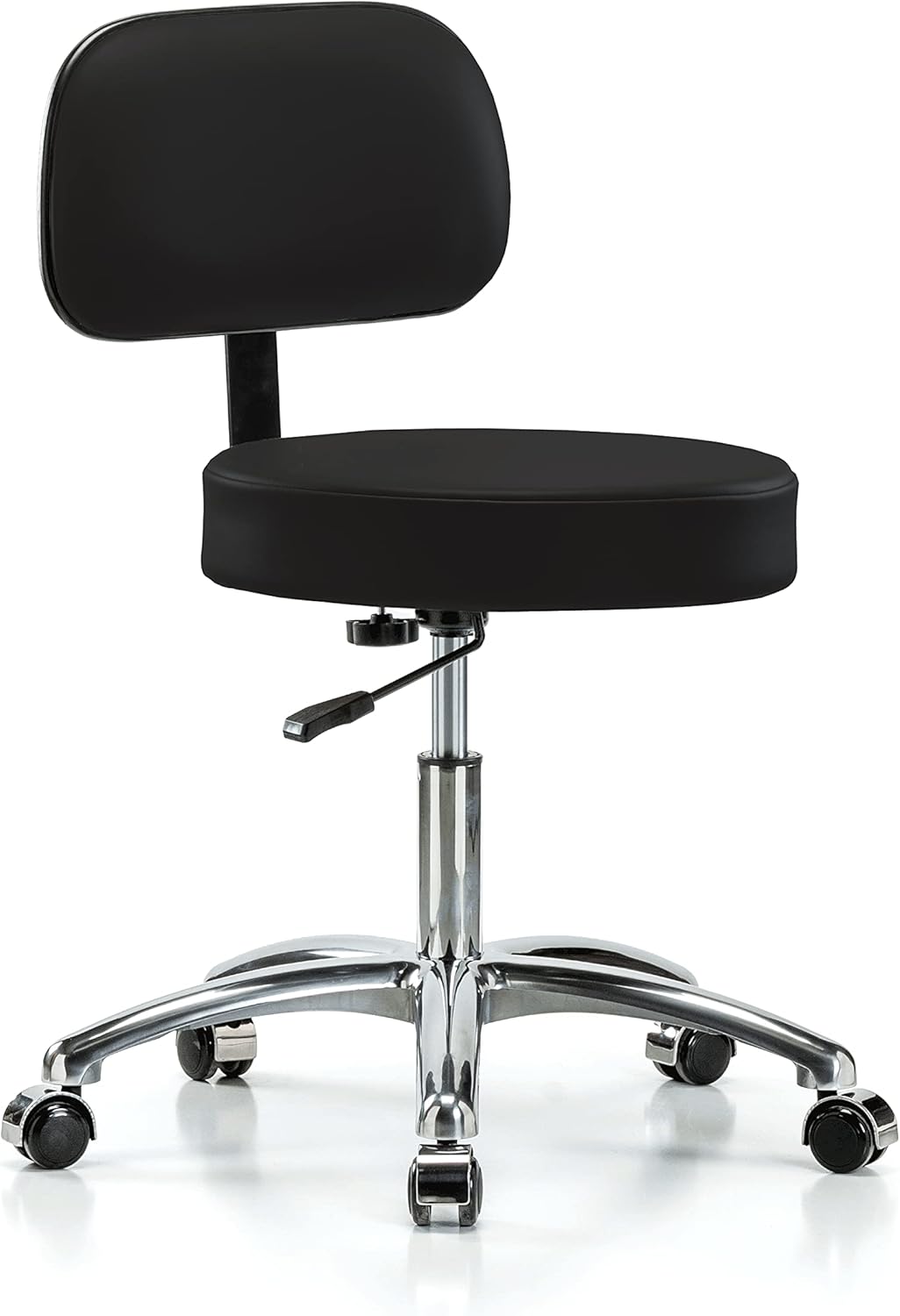 Chrome Rolling Height Adjustable Exam Stool with Back and Footring H840849