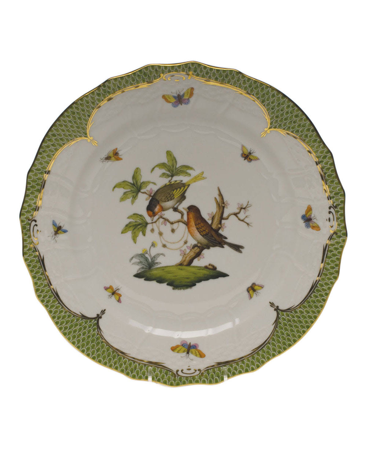Herend Rothschild Bird Green Border Service Plate Motif 10 H9828