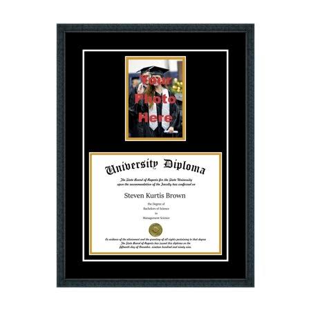 Black 3/4x2 Single Diploma Frame with 5x7 Photo and Double Matting P50129