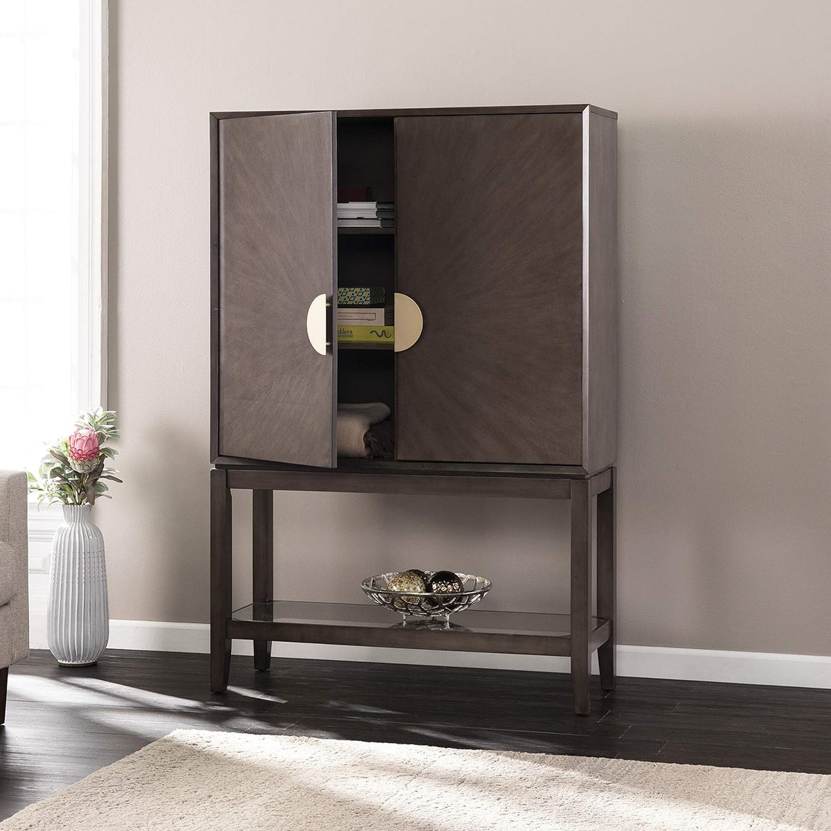 Gray Storage Hutch Bar Cabinet V637