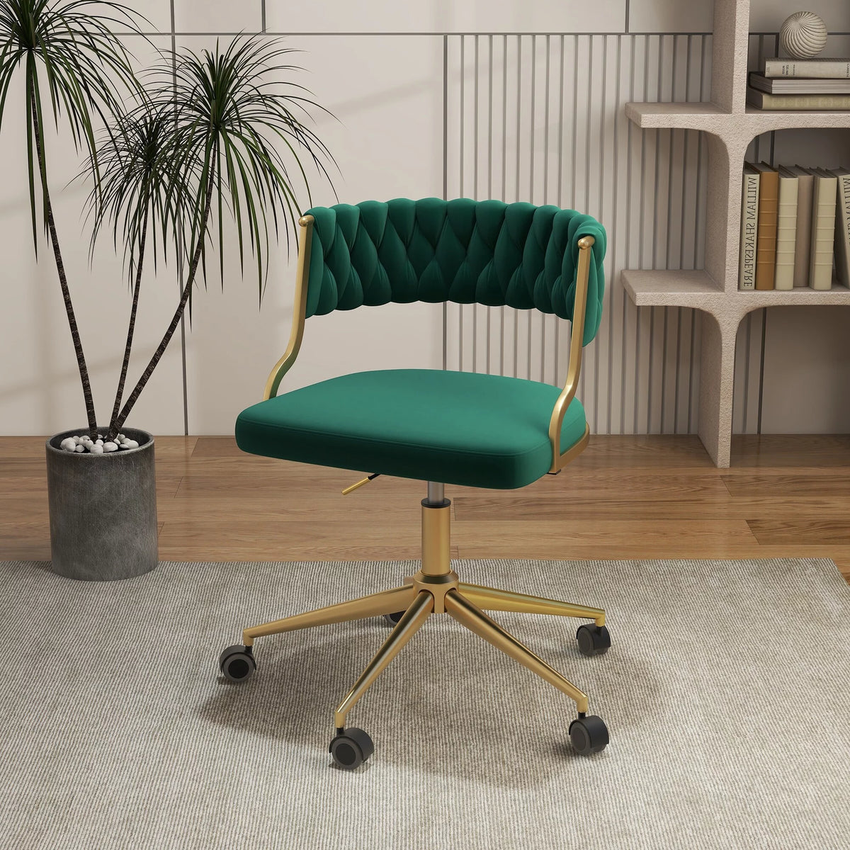 Velvet Office Desk Chair with Hand Woven Backrest P600