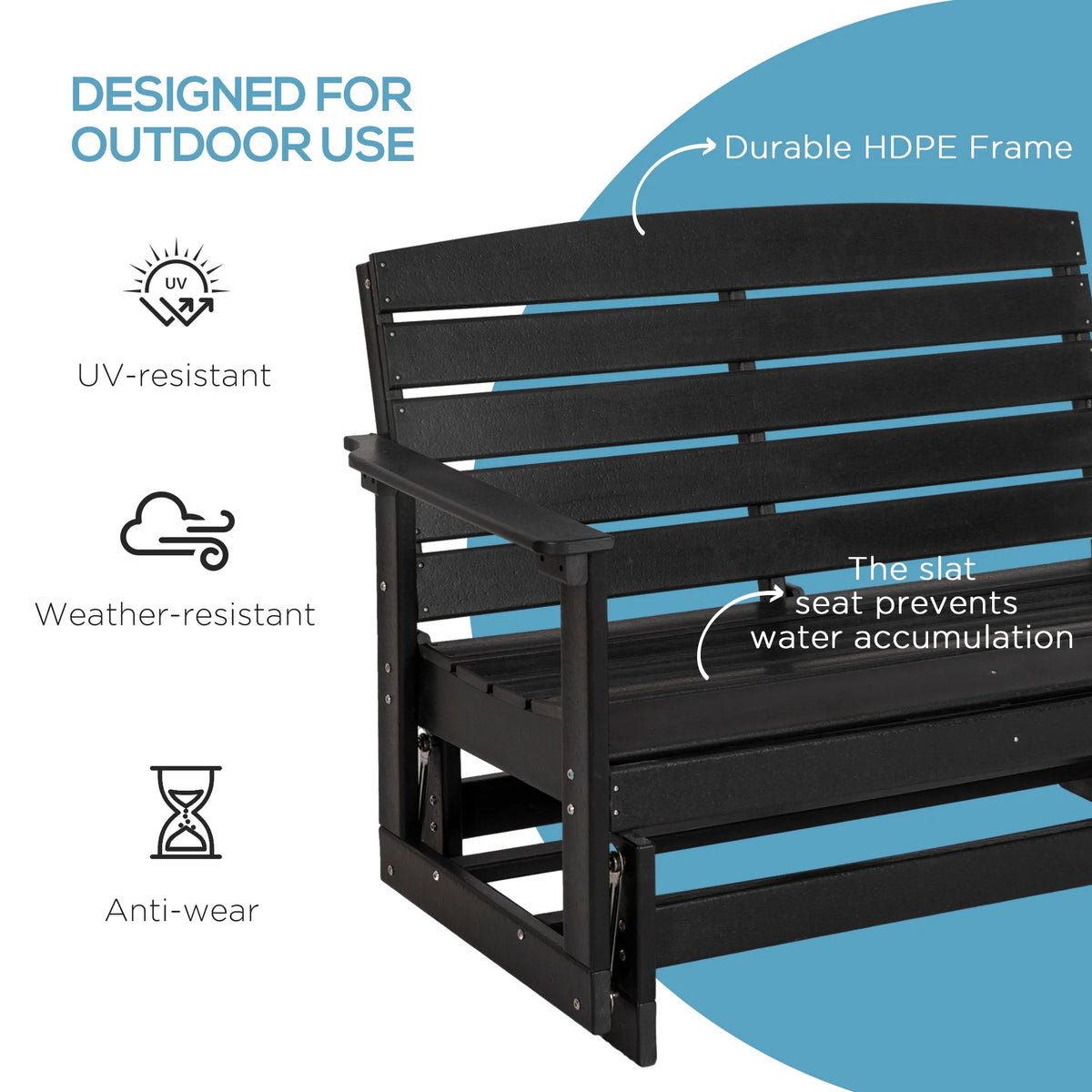 Black HDPE Double Patio Glider Bench U8409