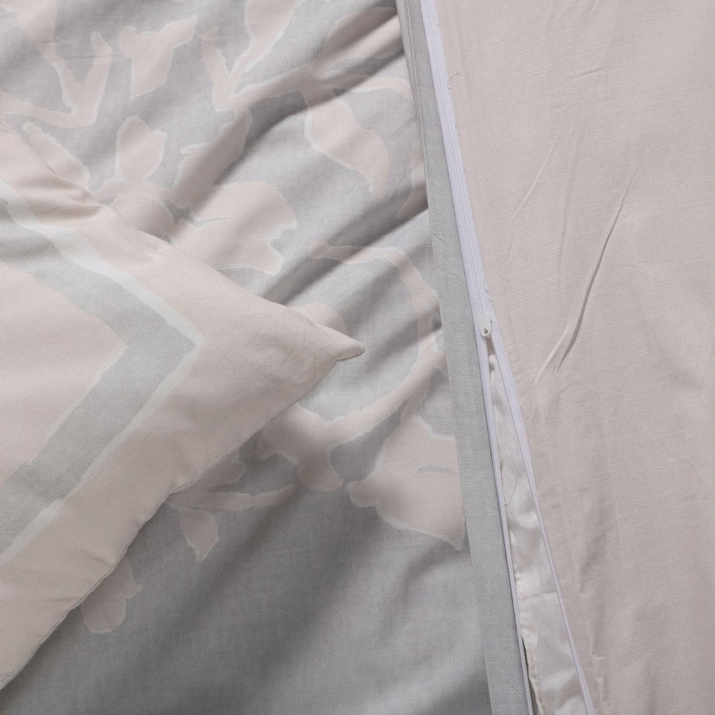 Grey and Tan Cotton Percale Reversible Duvet Cover Set - Queen X2255