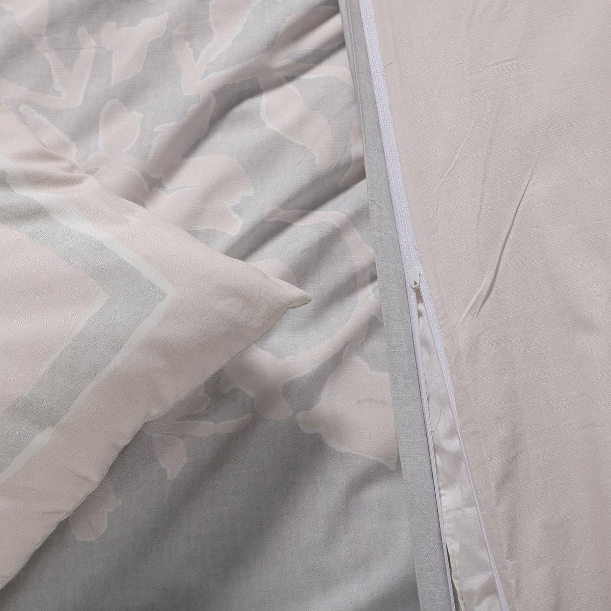 Grey and Tan Cotton Percale Reversible Duvet Cover Set - Queen X2255