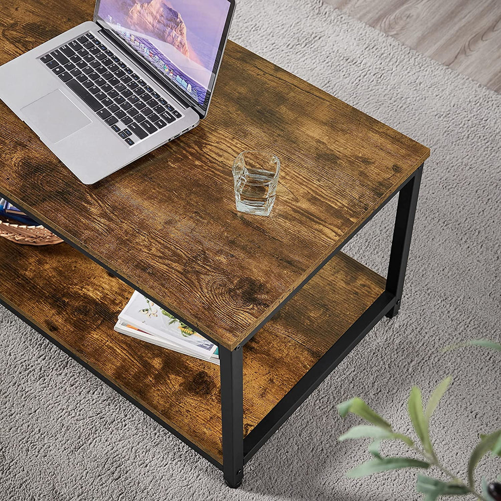 2-Tier Wood Coffee Table with Storage Shelf Metal Frame G997