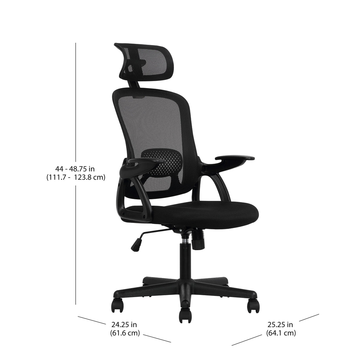 Black Fabric Ergonomic Office Chair with Adjustable Headrest Q531840