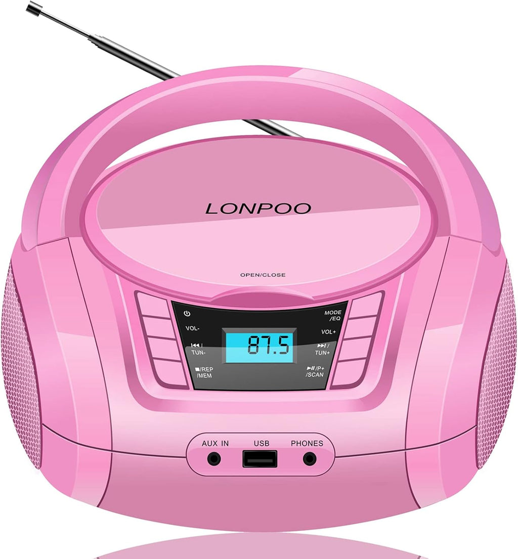 White Pack of 2 Portable CD Player Boombox with FM Radio, Bluetooth, Stereo Speaker D123