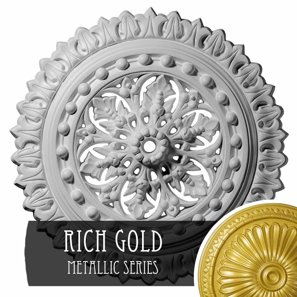18 1/2 inchod x 7/8 inchid x 1 1/2 inchp Ceiling Medallion Hand-Painted Rich Gold R3630