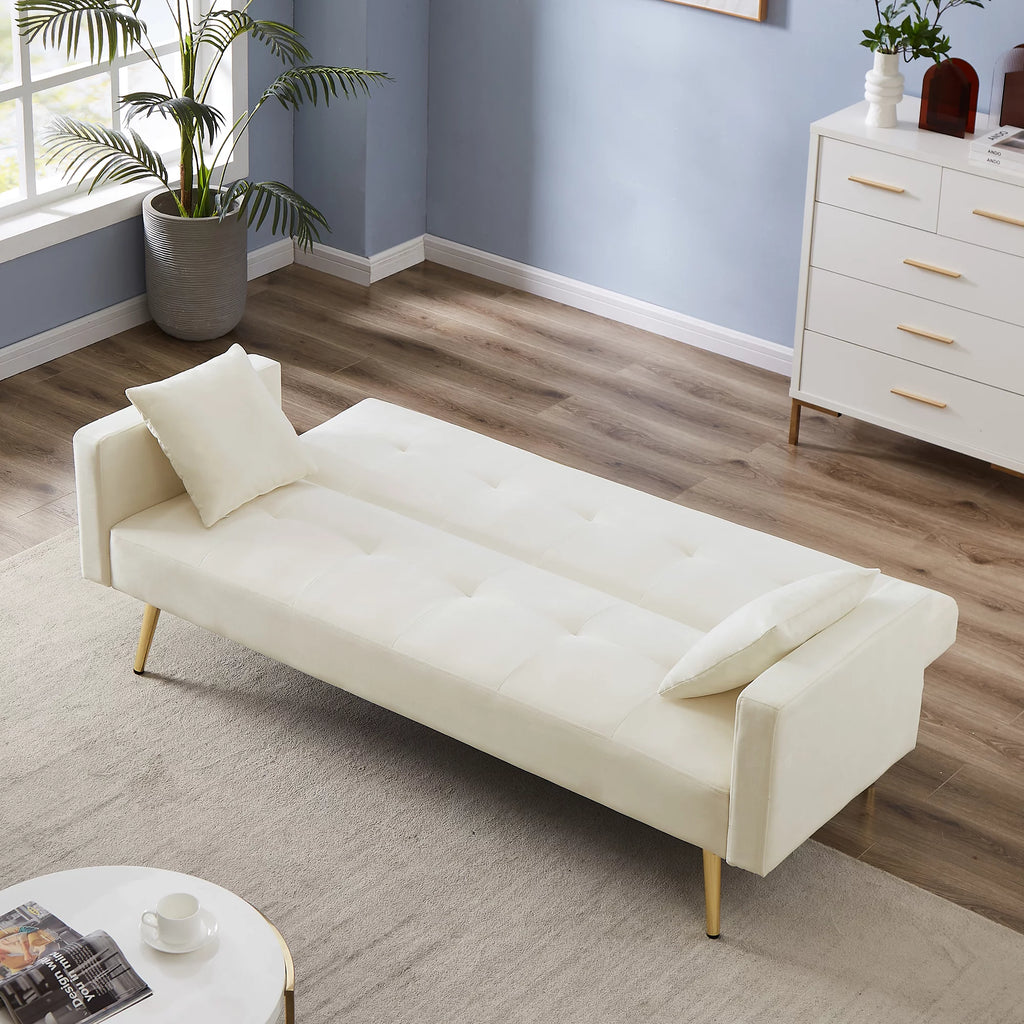 Cream White Velvet Convertible Futon Sofa Bed G9850