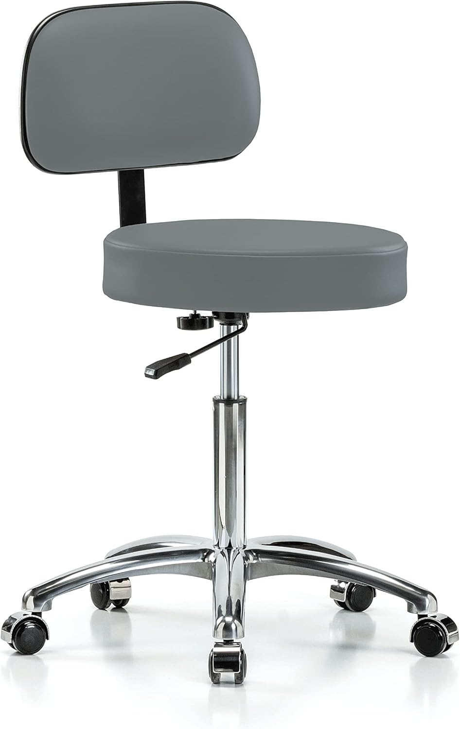 Chrome Rolling Height Adjustable Exam Stool with Back and Footring H840849