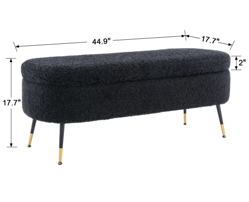 Black Sherpa Storage Ottoman Bench with Metal Legs G144