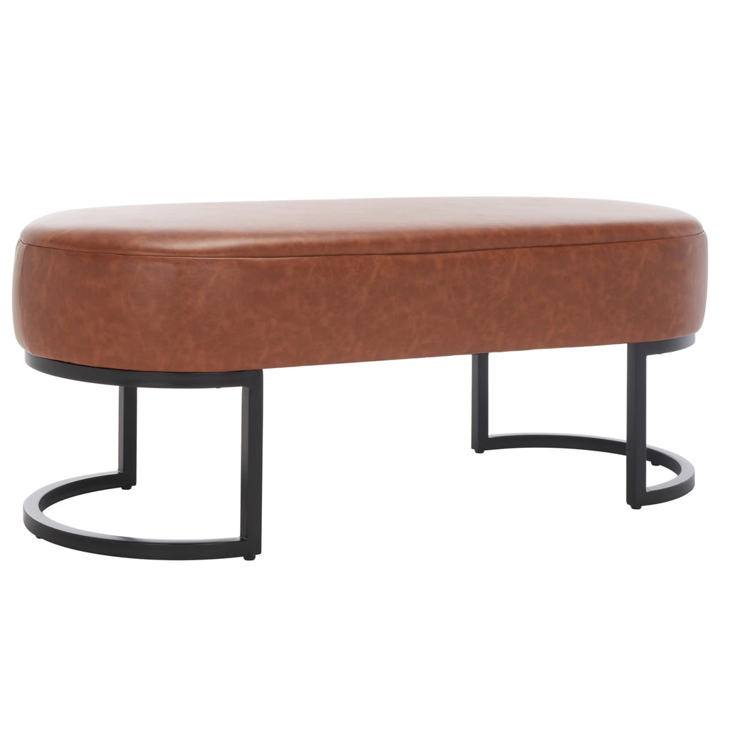 Cognac Leather Oval Bench S480
