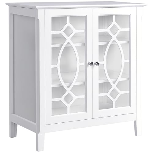 White Glass Door Sideboard Buffet Cabinet with Adjustable Shelves Q81838