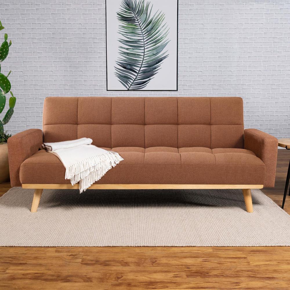 Terracotta Fabric Upholstered Convertible Sofa Bed O228