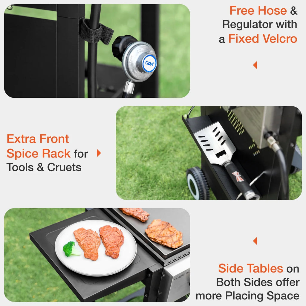 2-Burner Propane Grill and Griddle Cooking Station with Side Shelves Black X4295