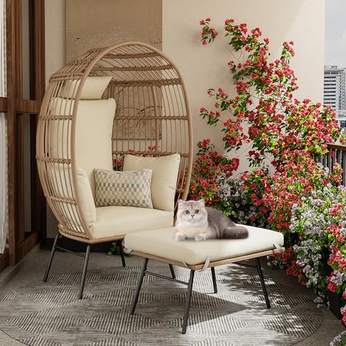 Oversized Grey Wicker Egg Chair with Ottoman W54131