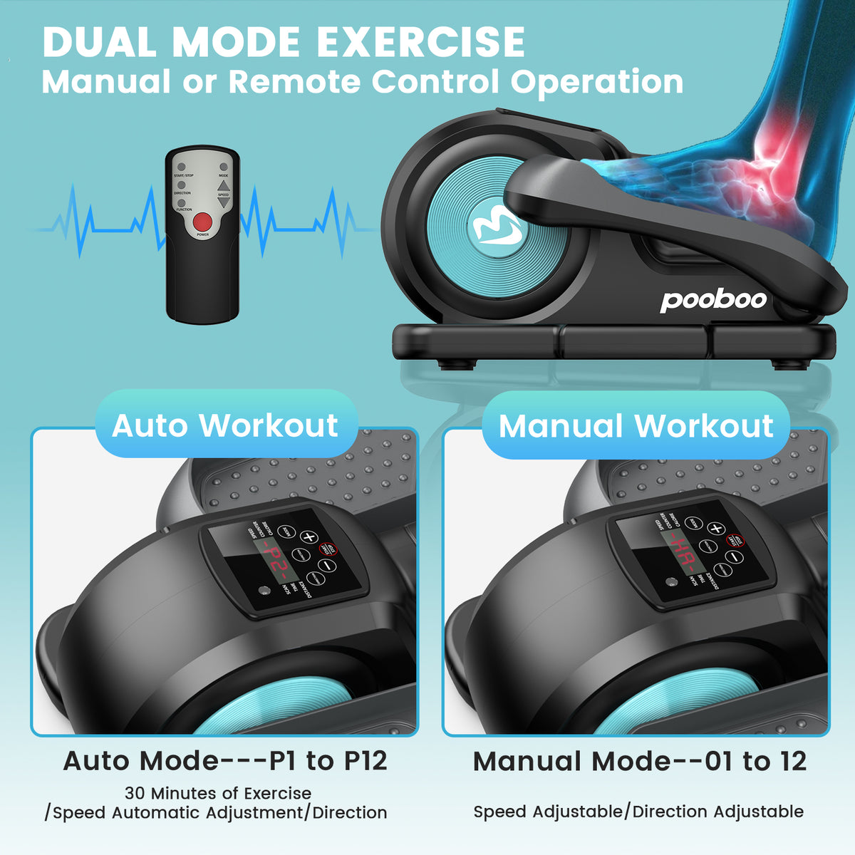 Under Desk Magnetic Elliptical Trainer with LCD Monitor Black T868986