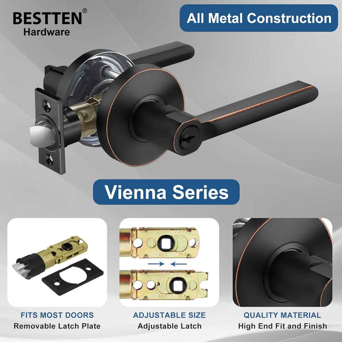 [2 Pack] Oil Rubbed Bronze Keyed Alike Entry Door Lever Set with Lock N255