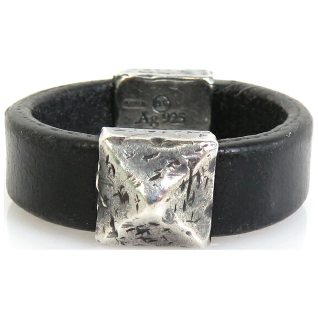Pre-Owned Black Silver 925 Leather Ring L886897
