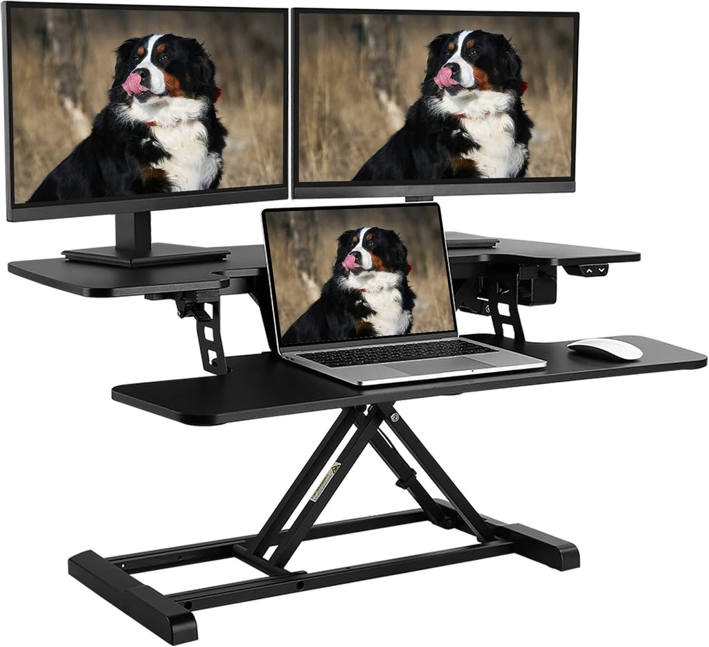 Motorized Standing Desk Converter 36" Wide Electric Stand up Desk Riser Black Height Adjustable Desk Y19128