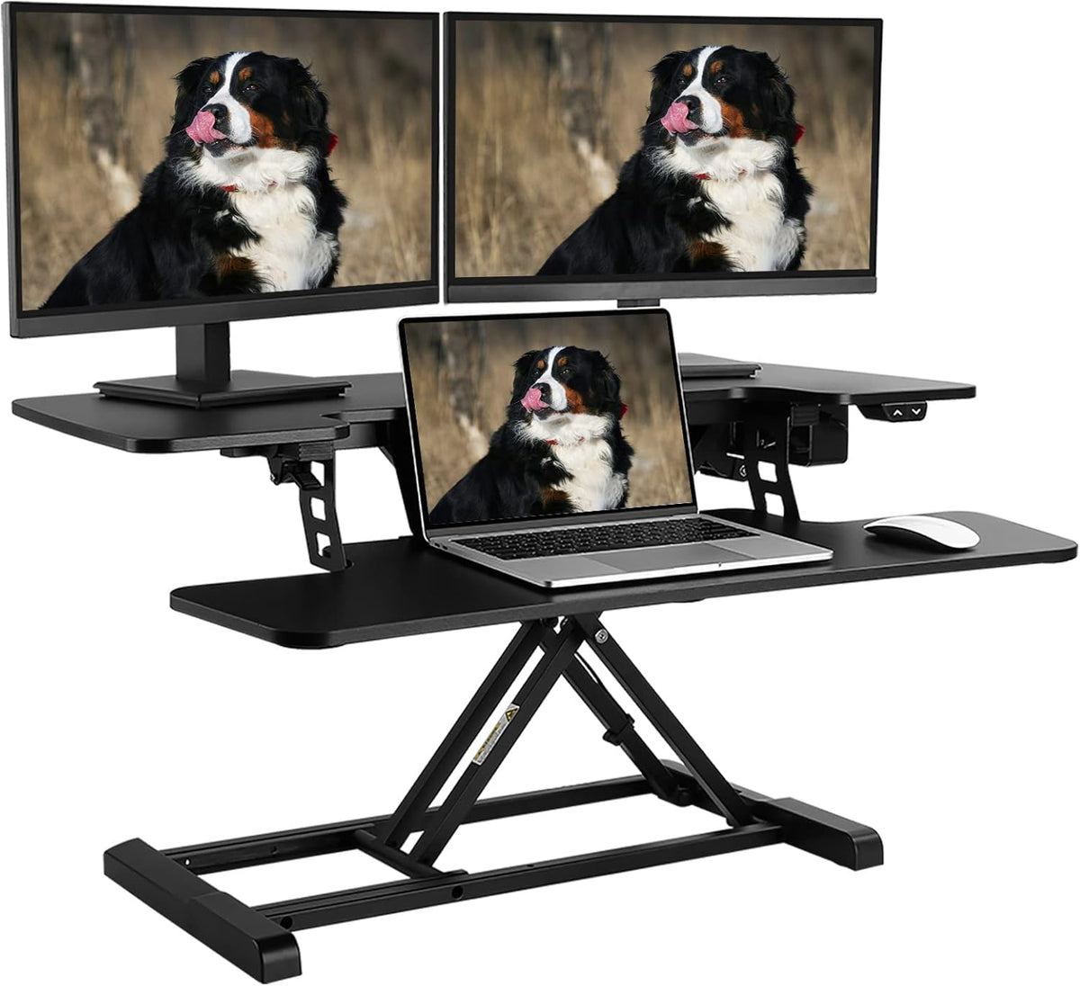 Motorized Standing Desk Converter 36" Wide Electric Stand up Desk Riser Black Height Adjustable Desk Y19128
