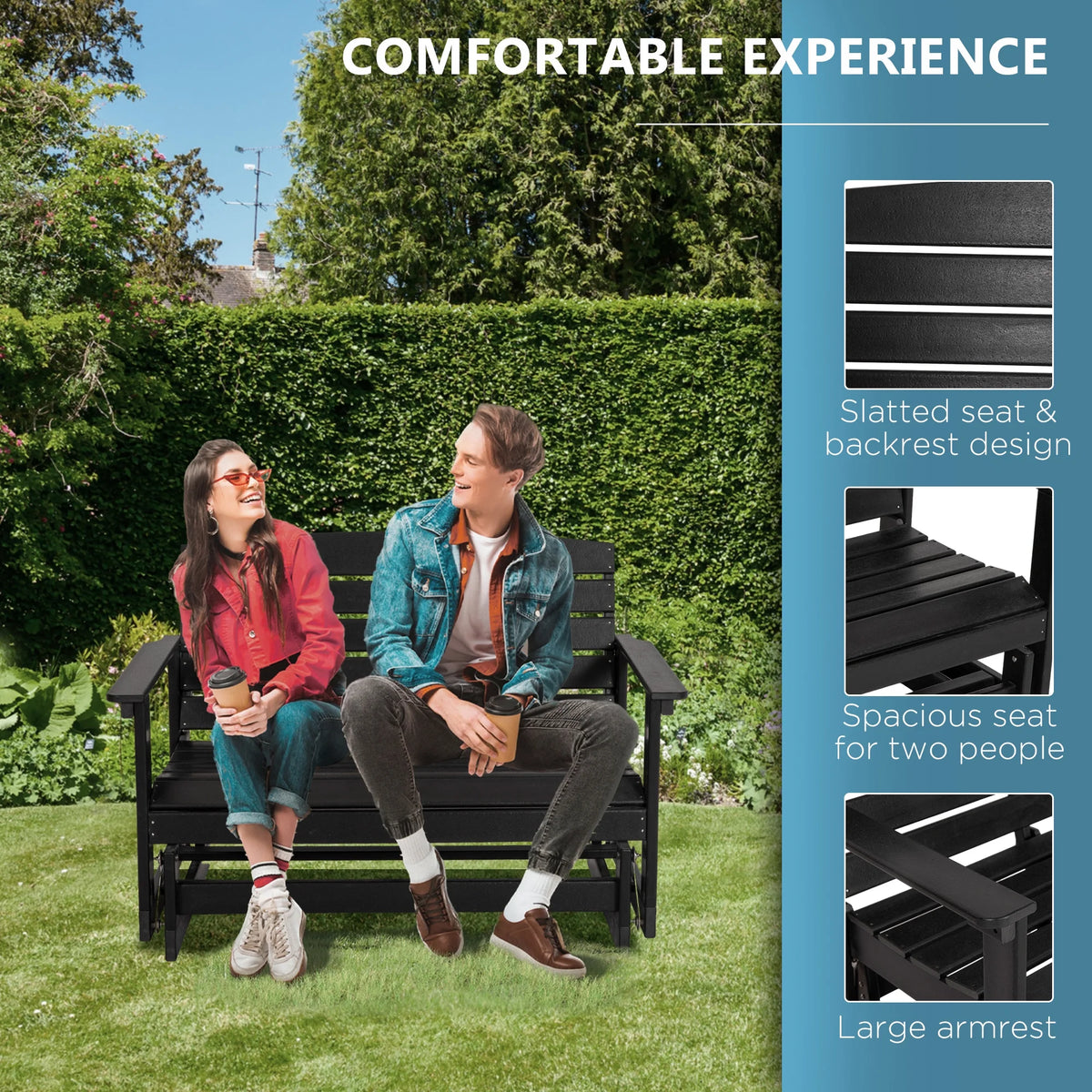 Black HDPE Double Patio Glider Bench U8409