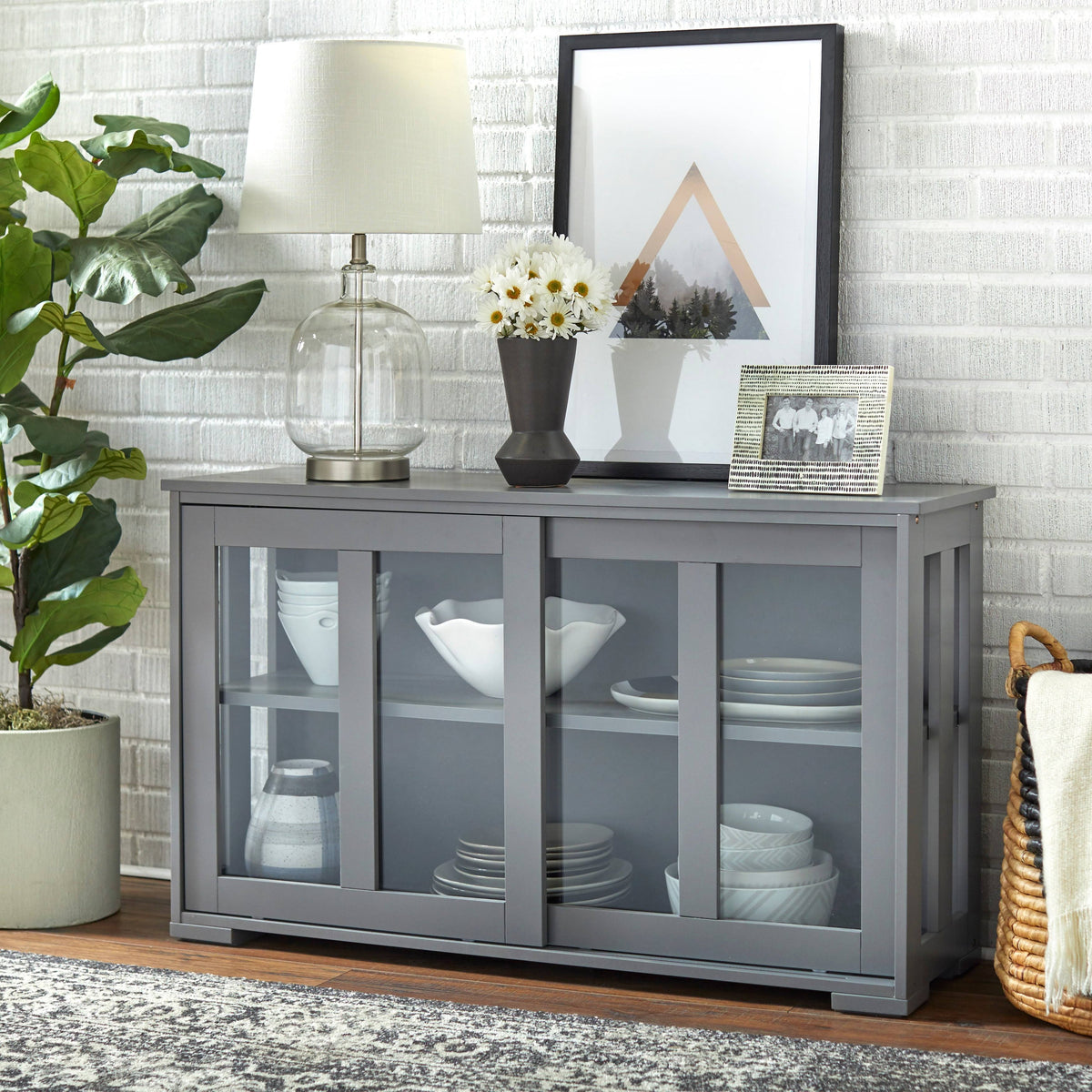 Espresso Glass Sliding Door Stackable Cabinet L94169