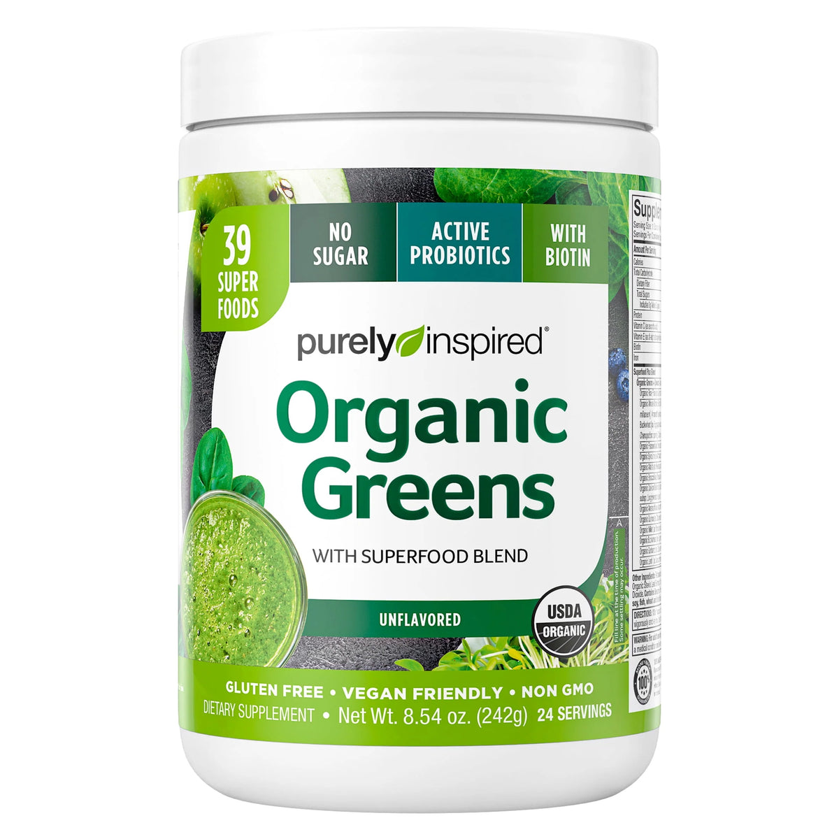 Organic Greens Superfood Supplement Powder Blend, Unflavored, 8.57 oz, 24 Servings A152467