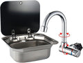Stainless Steel RV Sink with Folded Faucet Tempered Glass Lid H6444
