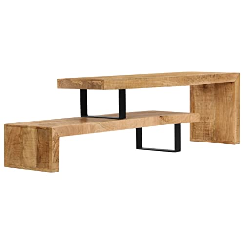 Solid Mango Wood TV Stand with Wrought Iron Legs, 45.3" L x 18" W x 15.7" H G567875