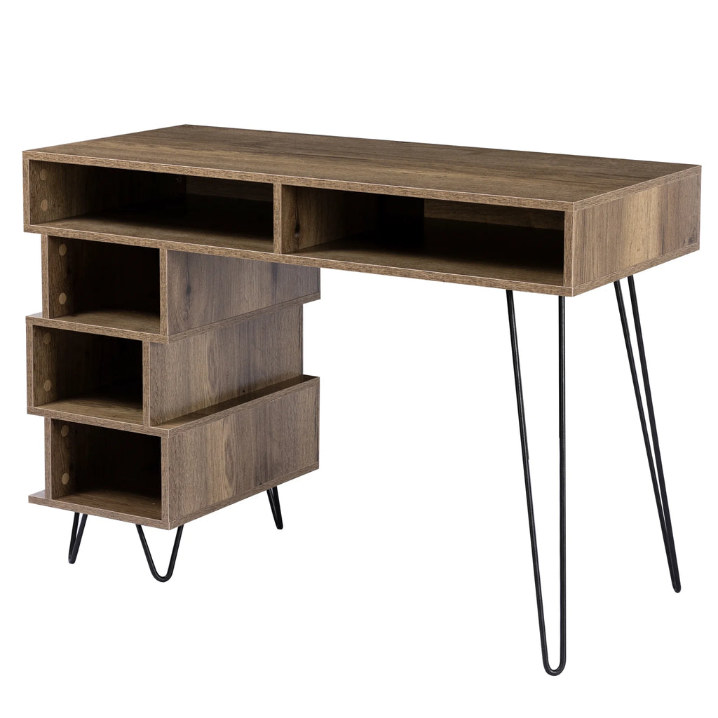 Brown Writing Study Desk with Lattice and V-Shaped Iron Leg R529