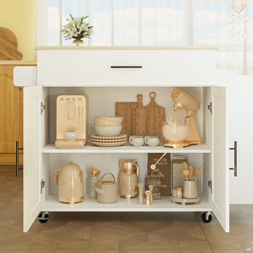 Black Rolling Kitchen Island with Storage and Drop Leaf B988