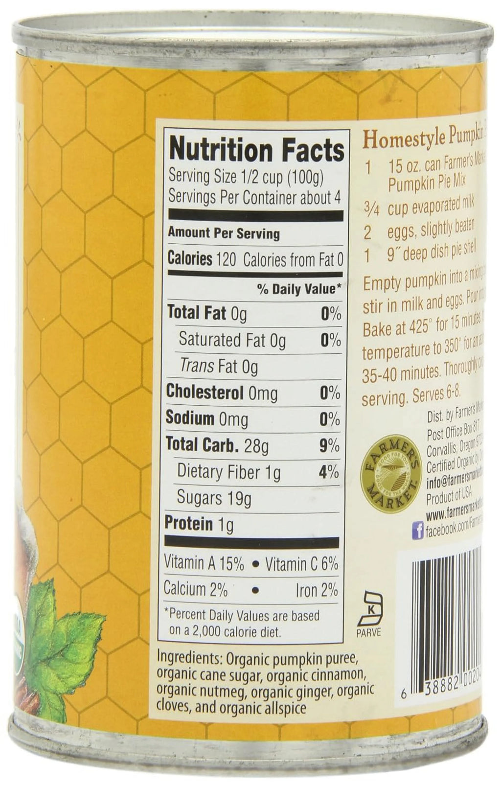 Organic Canned Pumpkin Pie Mix 15-Ounce Cans Pack Of 12 R9556