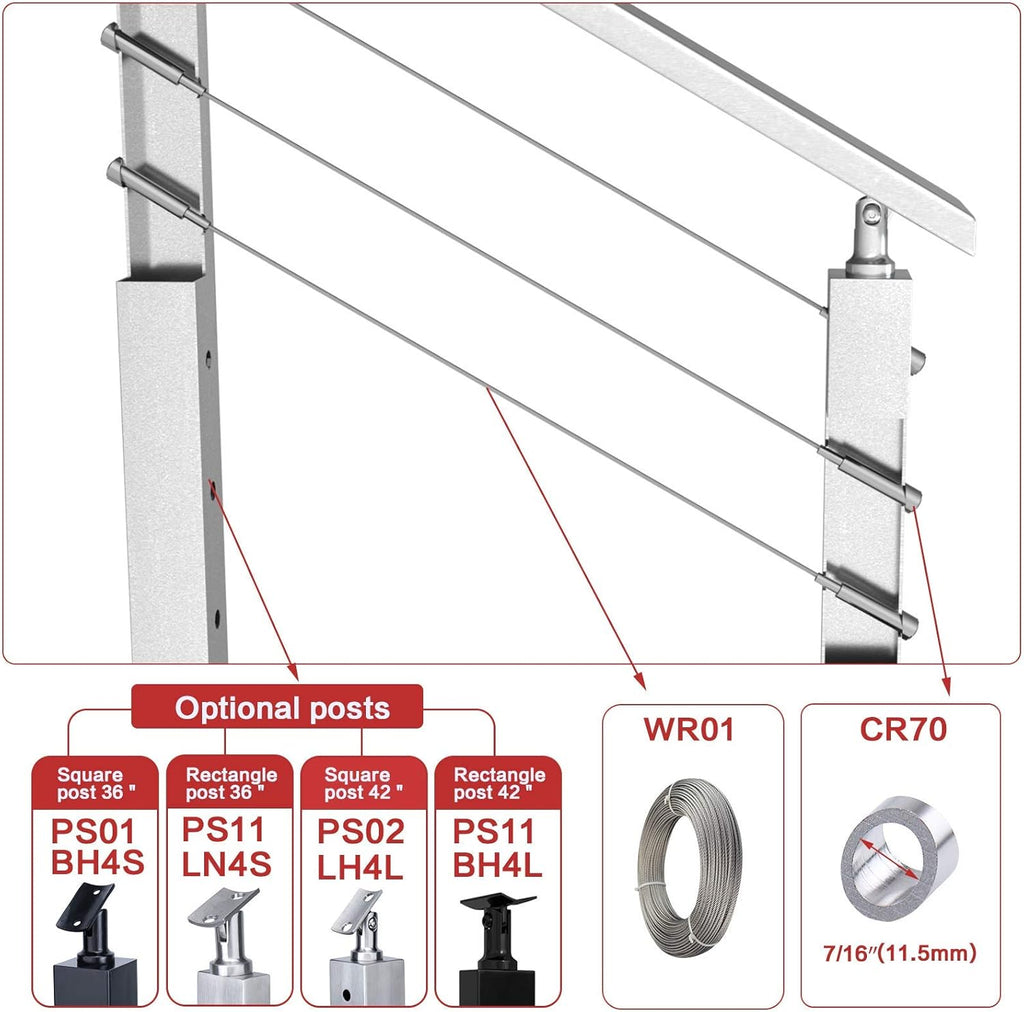 20 Pack Hidden Cable Railing Kit 1/8 System for Wood & Metal Post K641100