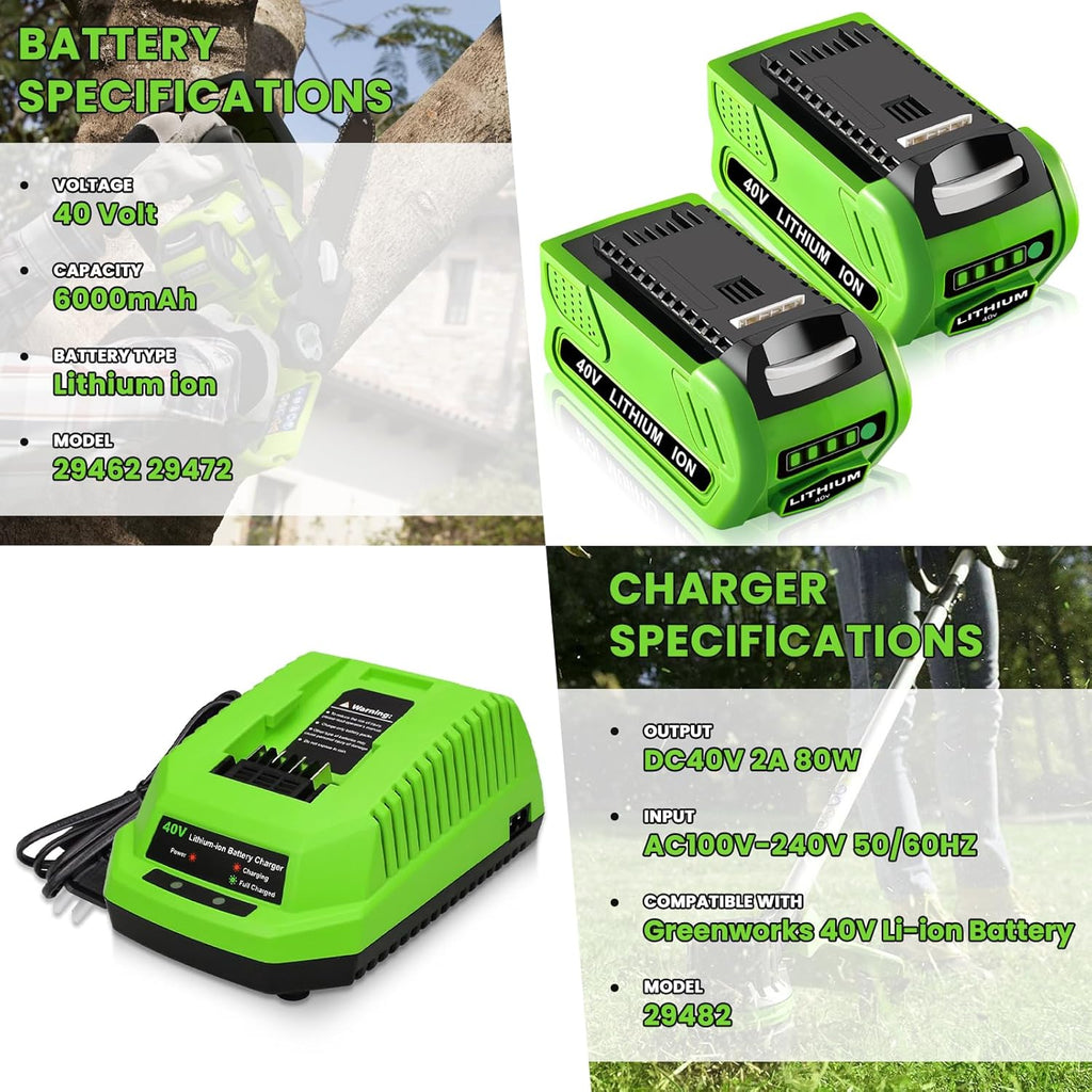 2-Pack 40 Volt 6.0Ah Lithium ion Battery and Charger X54834