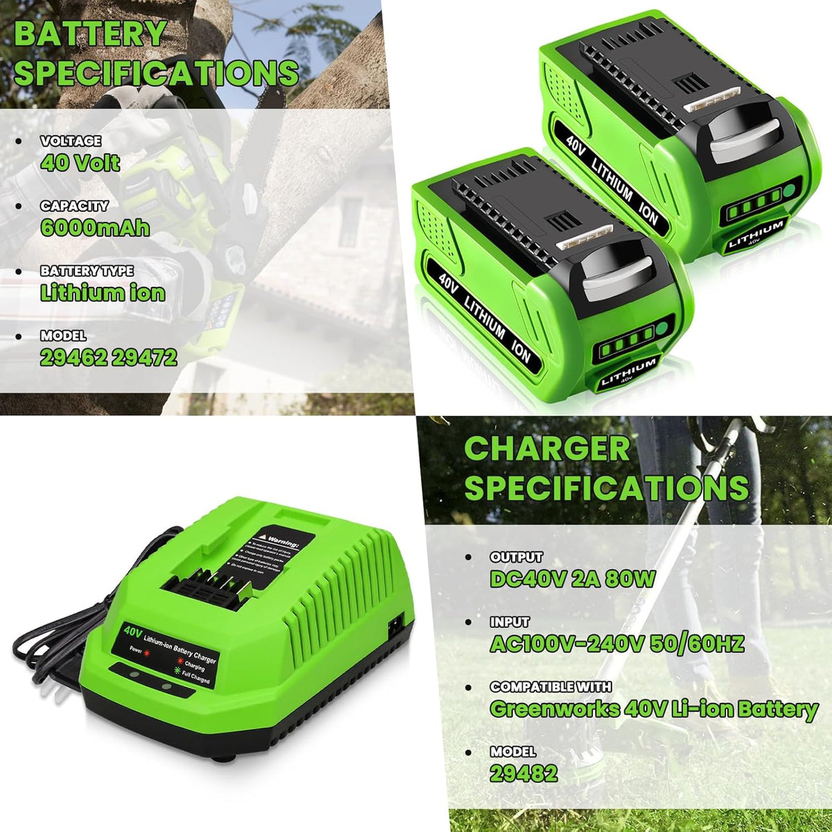 2-Pack 40 Volt 6.0Ah Lithium ion Battery and Charger X54834