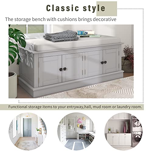 Antique Navy Storage Bench with 4 Doors and Adjustable Shelves A727681