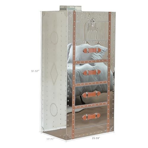 5 Drawers Tall Dresser with Flip Top Mirror Metal Clad Antique Chest I255028
