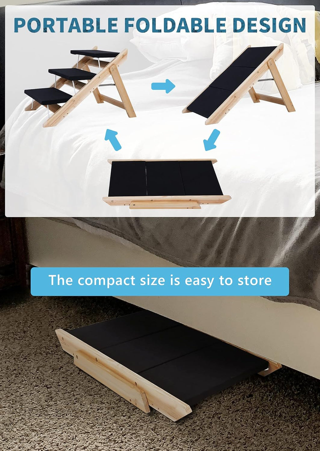2 in 1 Foldable Wooden Non Slip Pet Stairs T500