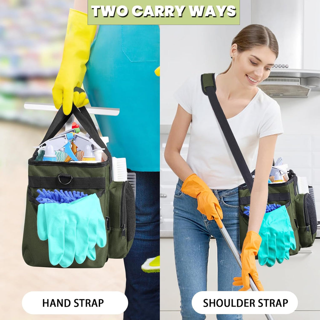 Green Cleaning Caddy Bag with Handles and Adjustable Shoulder Strap X519