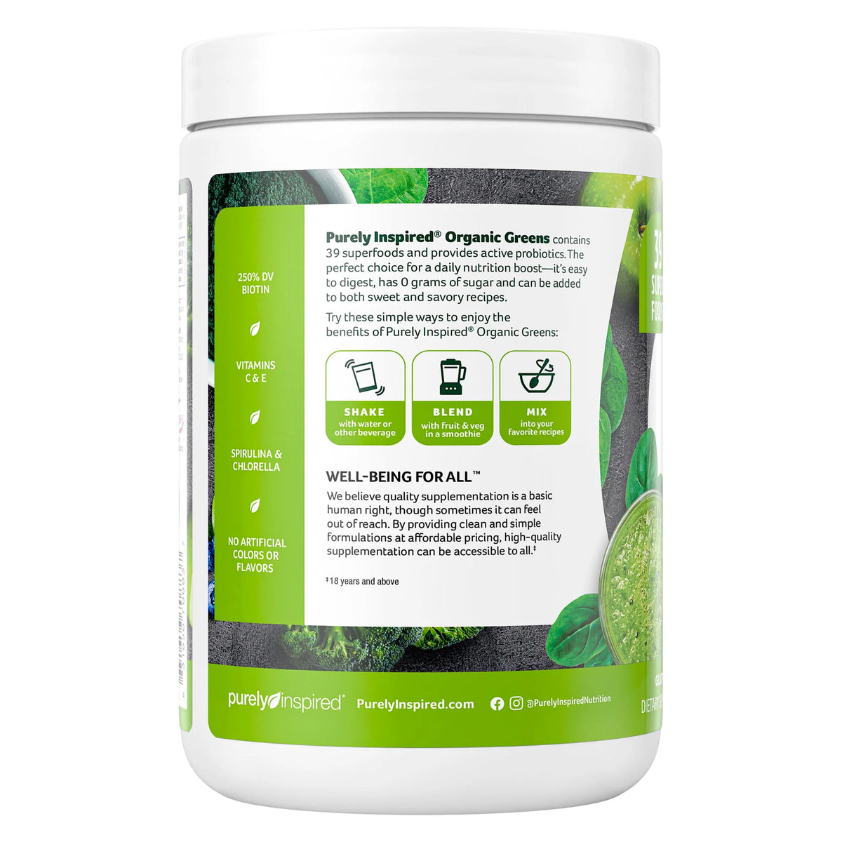 Organic Greens Superfood Supplement Powder Blend, Unflavored, 8.57 oz, 24 Servings A152467