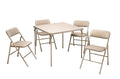 5-Piece Folding Dining Set with Card Table and 4 Fabric Padded Chairs Tan W361933