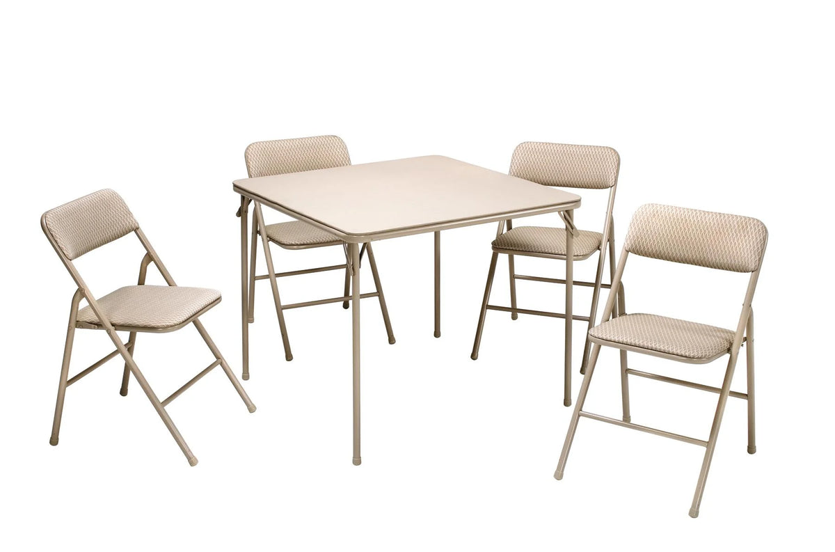 5-Piece Folding Dining Set with Card Table and 4 Fabric Padded Chairs Tan W361933