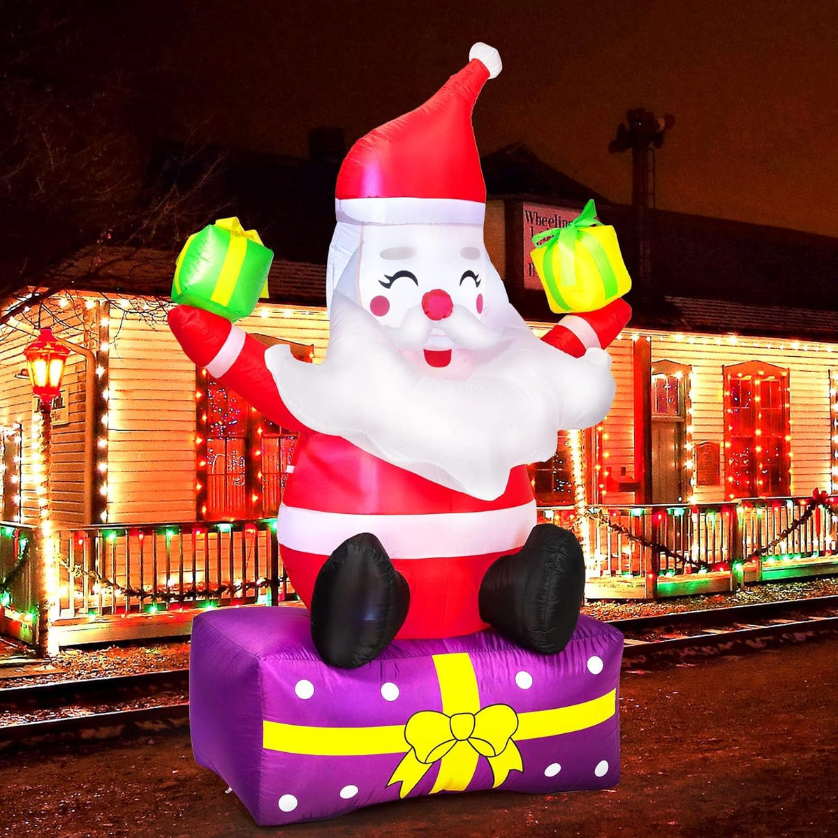 6Ft Inflatable Santa Claus with Gift Boxes and Built-in LED Lights Z139103
