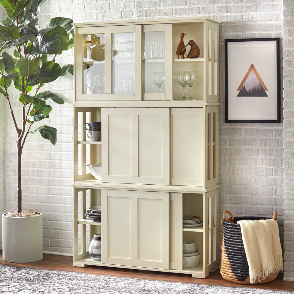 Espresso Glass Sliding Door Stackable Cabinet L94169