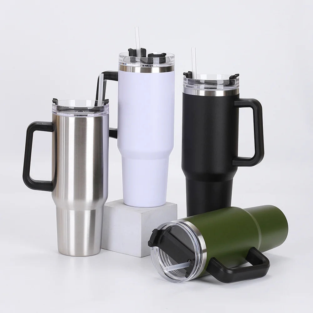 40 oz Stainless Steel Tumbler with Handle and Straw Lid N671