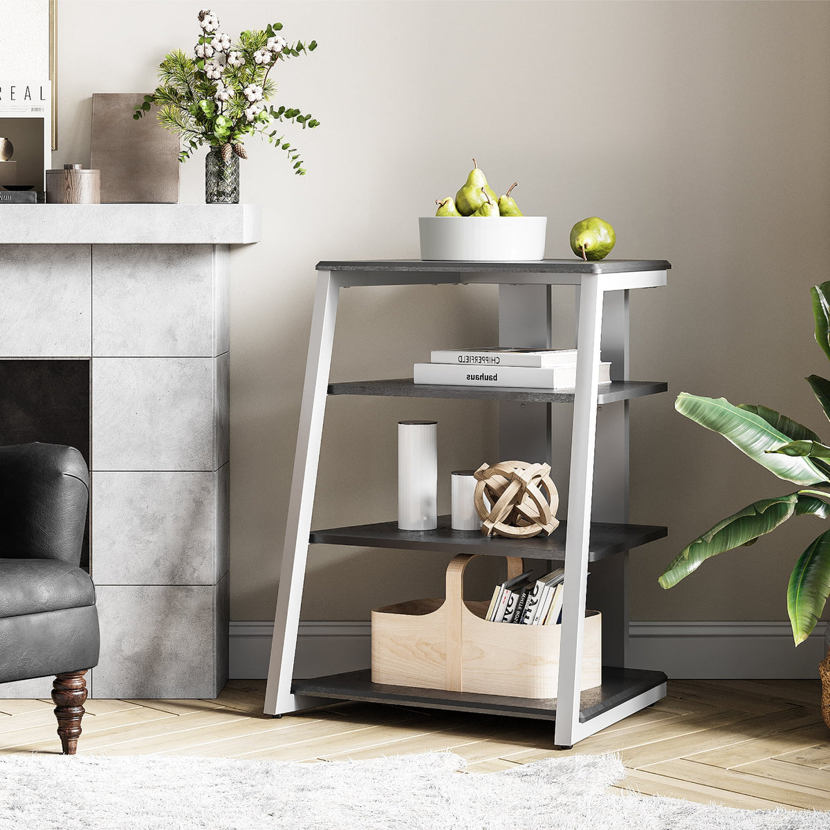 4-Tier AV Stereo Cabinet with Height Adjustable Media Cabinet Y477