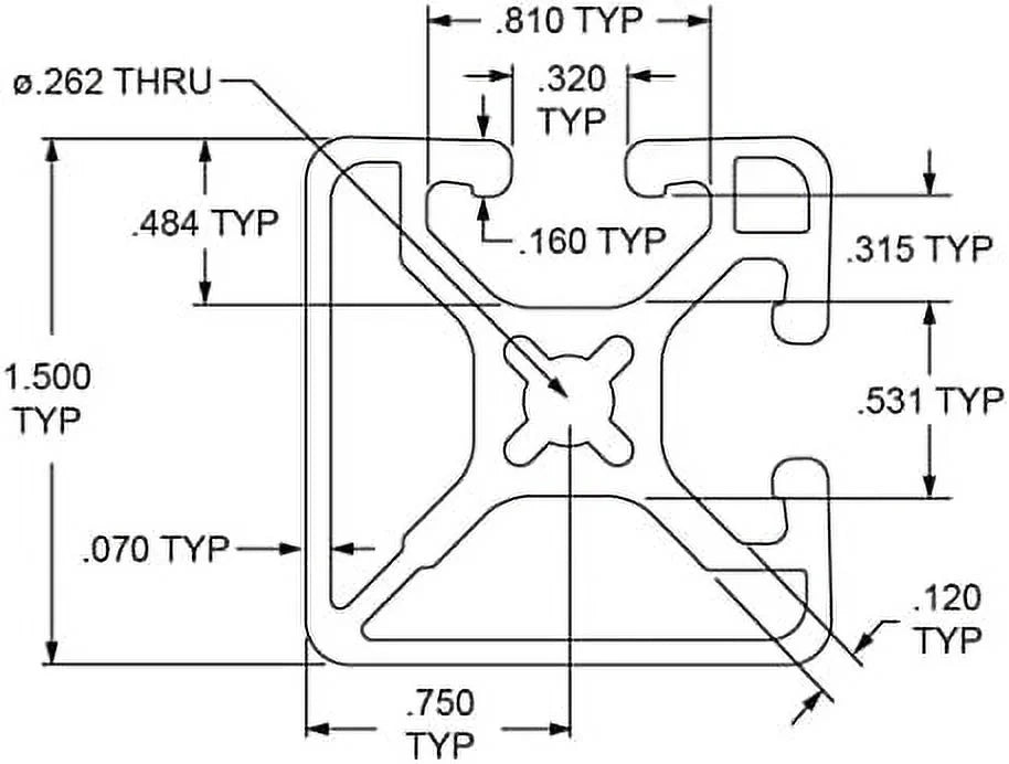 1.5" X 1.5" Double Channel Aluminum Extrusion 36" Long G6428