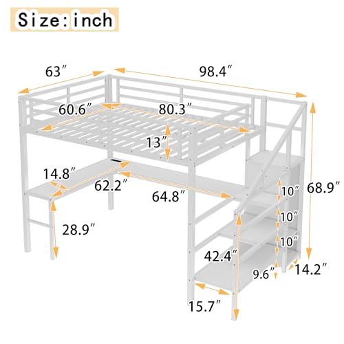 Full Size Black Metal Loft Bed with Desk and Wardrobe D76634