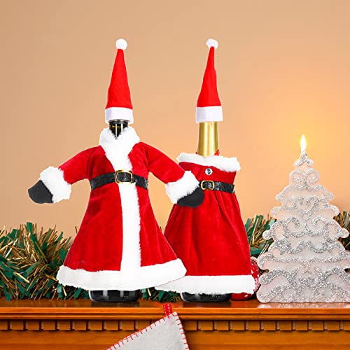 2 Sets Christmas Wine Bottle Covers and Mini Santa Hats G538